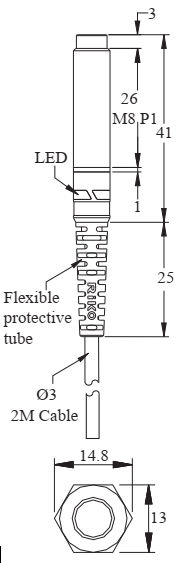 Czujnik indukcyjny RiKO PSC0802-P - wymiary