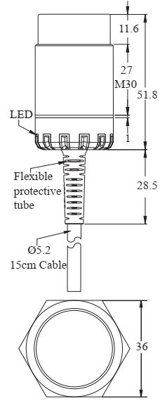 Czujnik indukcyjny RiKO PSC3018-N - wymiary