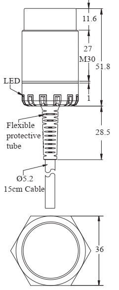 Czujnik indukcyjny RiKO PSC3018-NP - wymiary