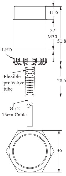 Czujnik indukcyjny RiKO PSC3018-P - wymiary
