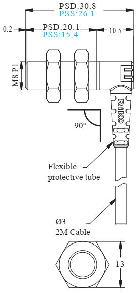Czujnik indukcyjny RiKO PSD0801-P - wymiary