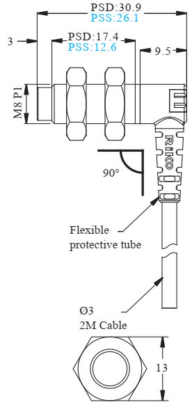 Czujnik indukcyjny RiKO PSD0803-P - wymiary