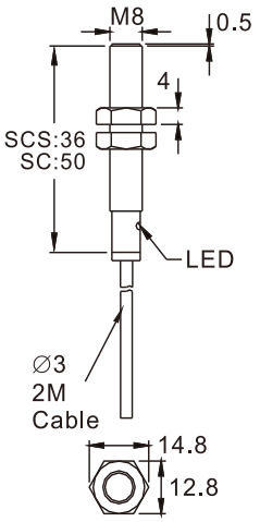 Czujnik indukcyjny RiKO SCS0801-P - wymiary