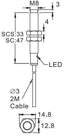 Czujnik indukcyjny RiKO SCS0802-N - wymiary