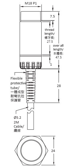 Czujnik indukcyjny RiKO PSC1808-LV03 - wymiary