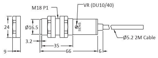 Czujnik optyczny, bariera RMF-10P - wymiary