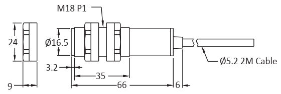 Czujnik optyczny, refleksyjny MMF-CR2N - wymiary
