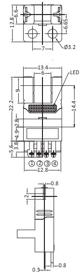 Czujnik optyczny, widełkowy RiKO RX673-P - wymiary