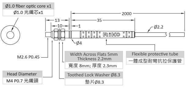 Czujnik światłowodowy, bariera PT-420-B1 - wymiary