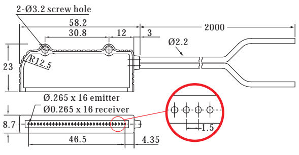 Czujnik światłowodowy, odbiciowy FR-50ML-20 - wymiary