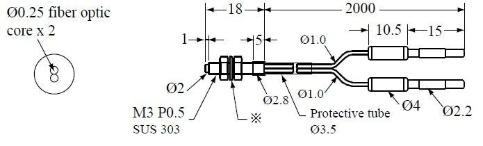 Czujnik światłowodowy, odbiciowy FRE-320 - wymiary
