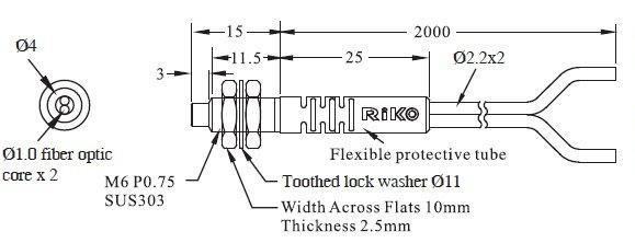 Czujnik światłowodowy, odbiciowy PR-620 - wymiary