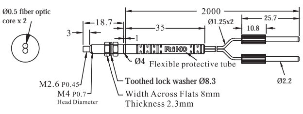 Czujnik światłowodowy, odbiciowy PRD-420 - wymiary
