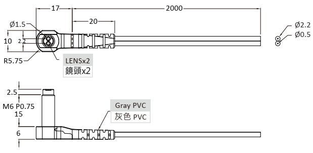 Czujnik światłowodowy, odbiciowy PRS2-620-T05 - wymiary
