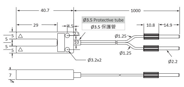 Czujnik światłowodowy, widełkowy FTA-SU05-10 - wymiary