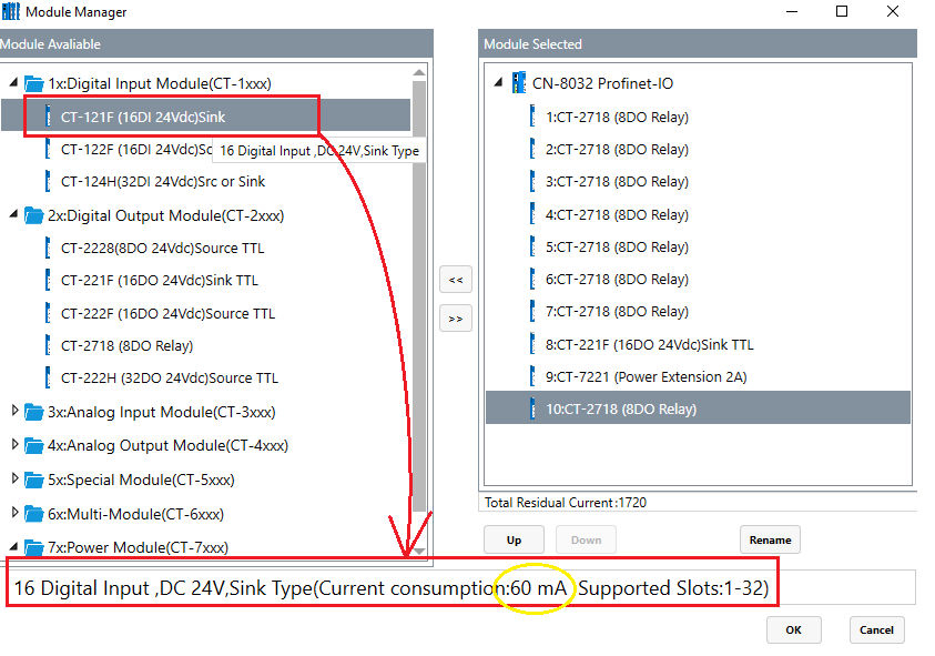 ODOT CT-7221 IO Config - pobór prądu