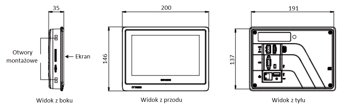 Panel operatorski HMI INOVANCE IT7070E wymiary