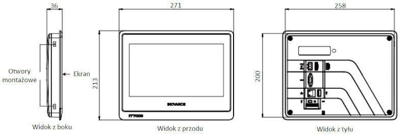 Panel operatorski HMI INOVANCE IT7100E wymiary