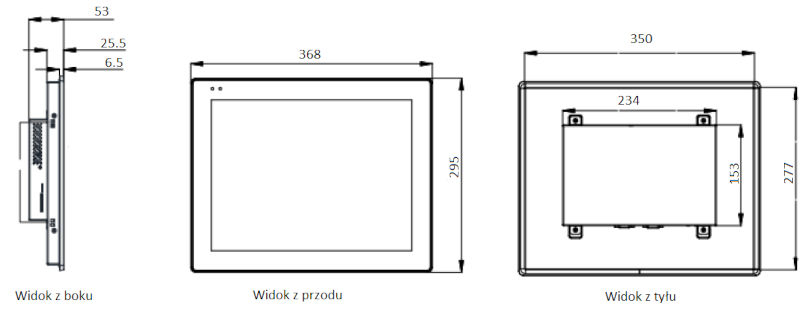 Panel operatorski HMI INOVANCE IT7150E wymiary