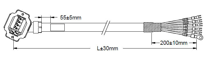 Przewód silnikowy INOVANCE S6-L-B008-3.0-TS 50-750W z hamulcem - wymiary