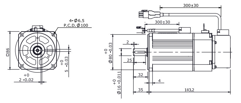 Wymiary - serwomotor Servotronix MT-B08751C2BT3D
