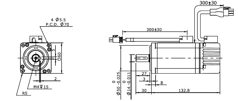 Wymiary - serwomotor Servotronix MT-C06401C2NT3D