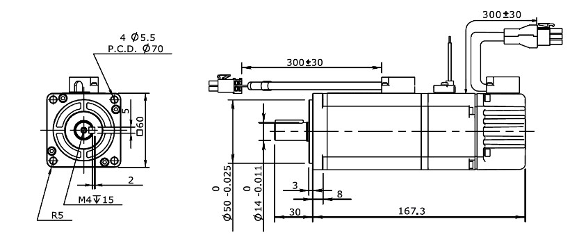 Wymiary - serwomotor Servotronix MT-C06401C2BT3D z hamulcem