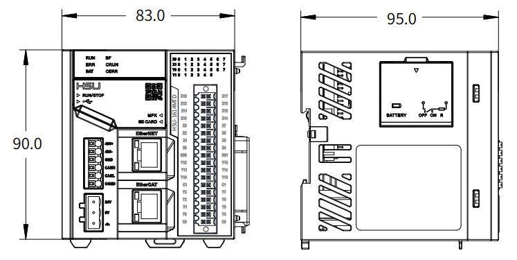 Sterownik PLC Inovance serii H5U - wymiary