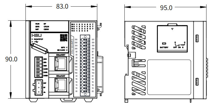 Sterownik PLC Inovance serii H5U - wymiary