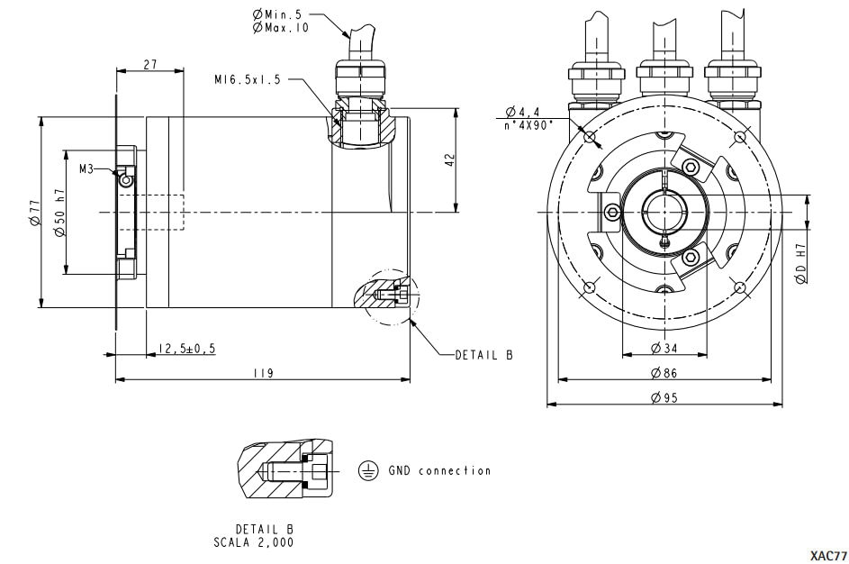 Wymiary - enkoder absoluny LIKA XAC77 FB Profibus