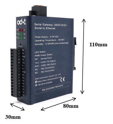 Wymiary - konwerter Modbus RTU/ASCII - Modbus-TCP ODOT S1E1