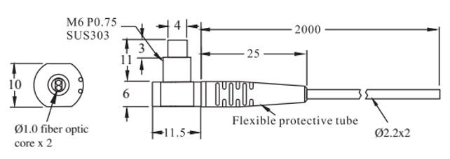 Czujnik światłowodowy, odbiciowy PRY-620-T01  - wymiary