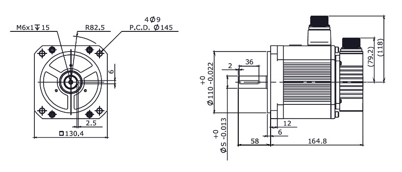 Wymiary serwomotor servotronix MT-B13152C2NTAD