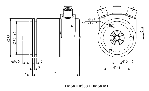 Wymiary - enkoder absoluny LIKA EM58 MT • HM58 MT