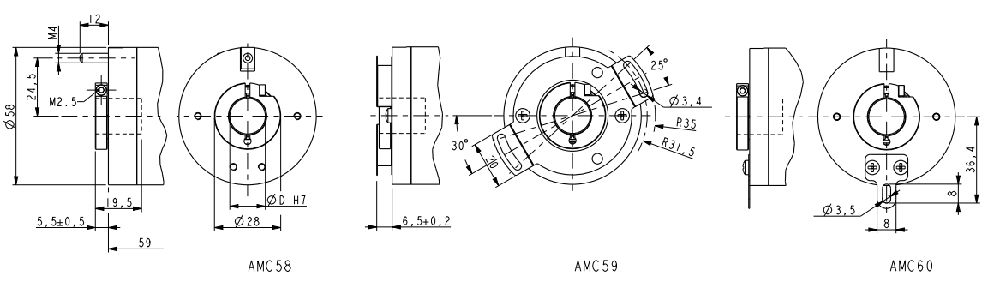 Wymiary - enkoder absoluny LIKA AMC58 CB