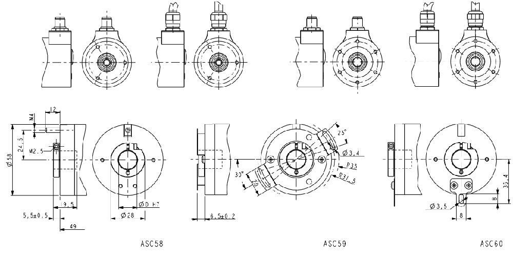 Wymiary - enkoder absoluny LIKA ASC58 CB