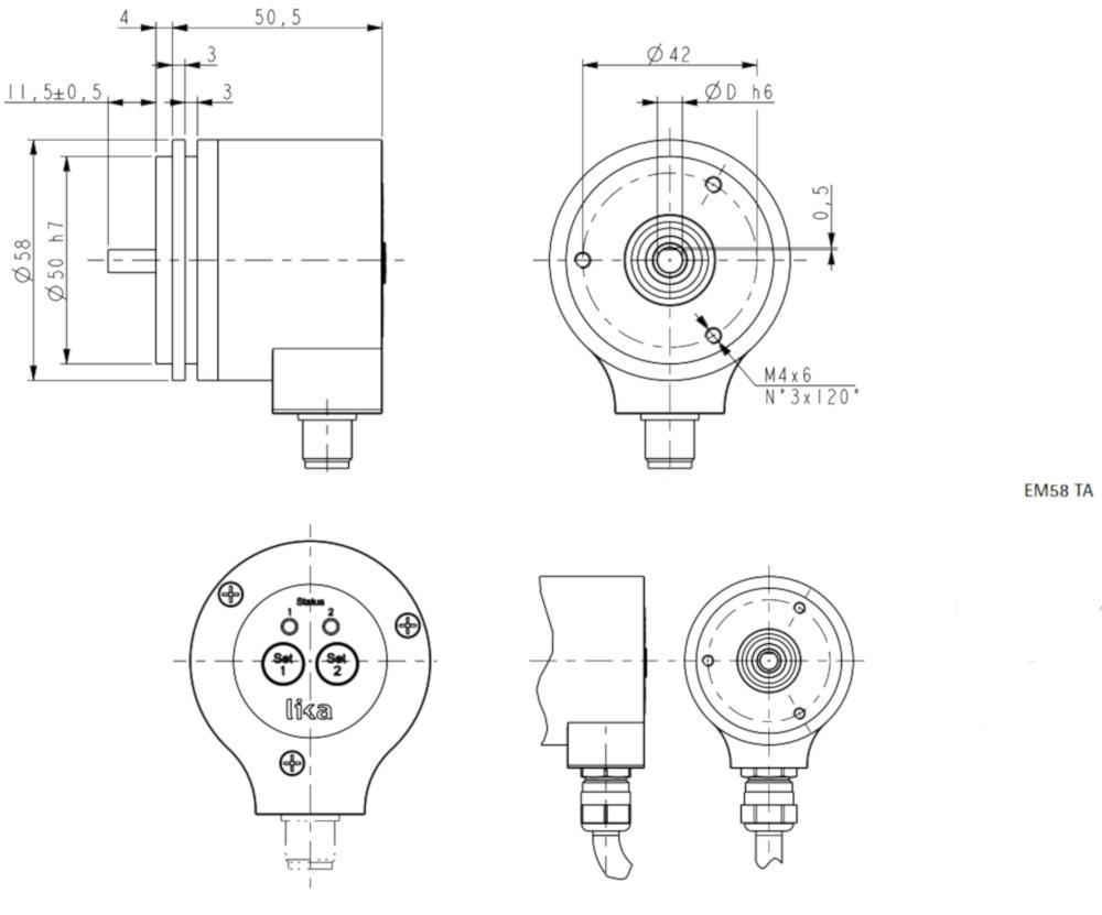Wymiary - enkoder absoluny LIKA EM58 TA
