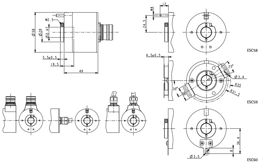 Wymiary - enkoder absoluny LIKA ESC58