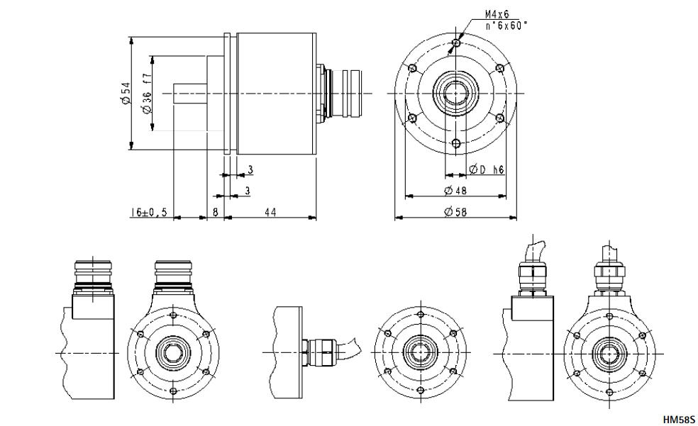 Wymiary - enkoder absoluny LIKA HM58 • HM58S