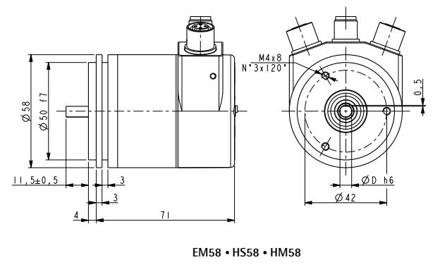 Wymiary - enkoder absoluny LIKA HS58 PT