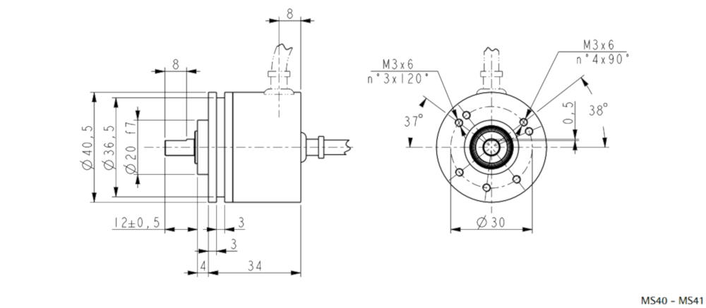 Wymiary - enkoder absoluny LIKA MS40 • MS41