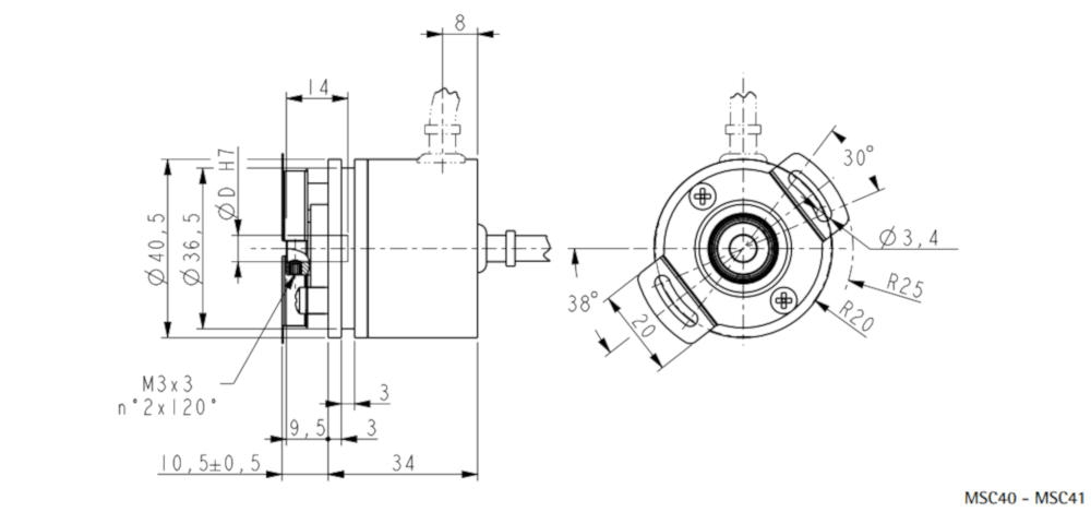 Wymiary - enkoder absoluny LIKA MSC40 • MSC41