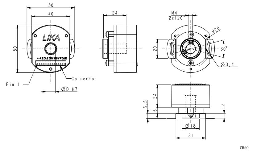 Wymiary - enkoder inkrementalny LIKA CB50