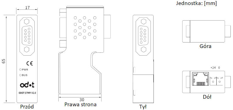 Wymiary - konwerter PPI/MPI/ProfiBus - Ethernet ODOT-S7MPI V2.0
