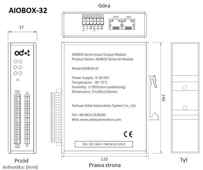 wymiary - moduł bazowy ODOT AIOBOX-32