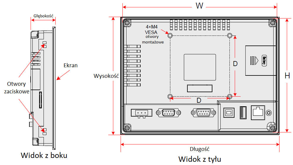 Wymiary - panel operatorski 7” Inovance IT6070E