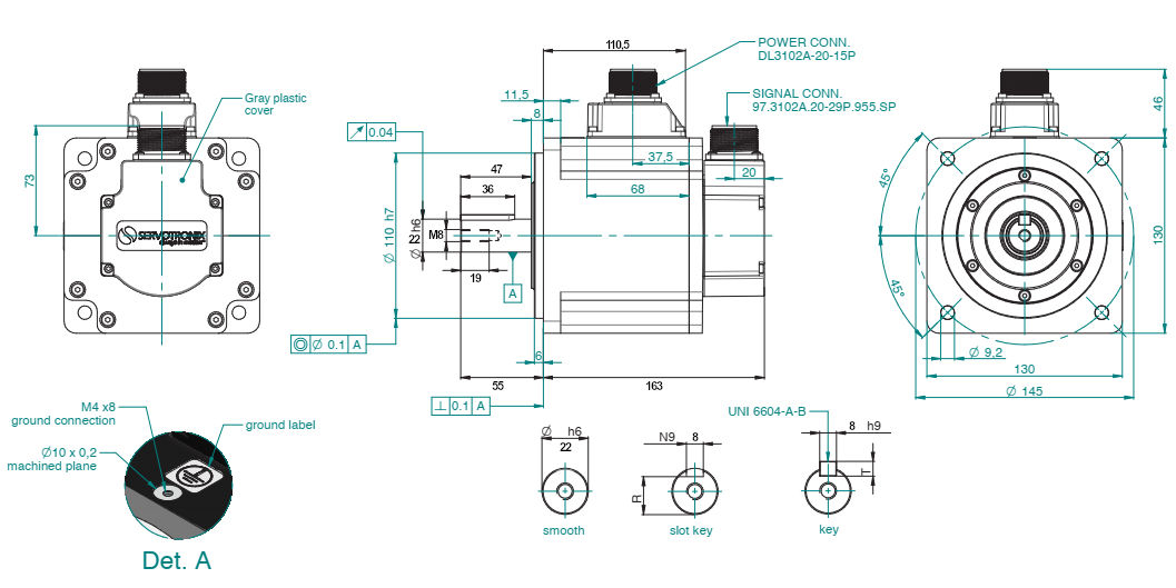 Wymiary serwomotor servotronix P2-13G22035S30A