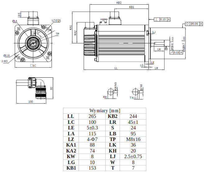 Wymiary -serwomotor 2kW INOVANCE MS1H2-20C30CD-A334Z-S4-INT z hamulcem