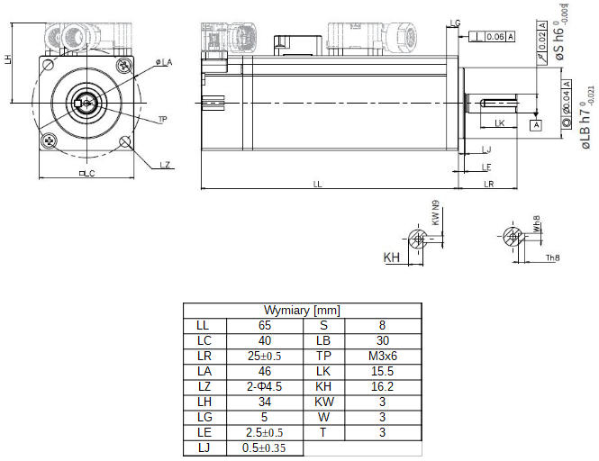 Wymiary - serwomotor 50W INOVANCE MS1H1-05B30CB-A330Z-INT