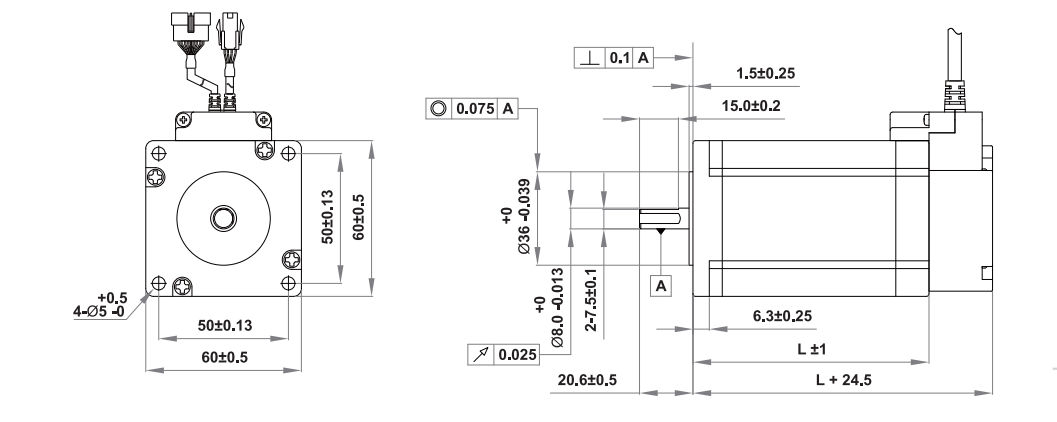 Wymiary serwosilnika Ezi-SERVO-ST w rozmiarze kołnierza 60mm